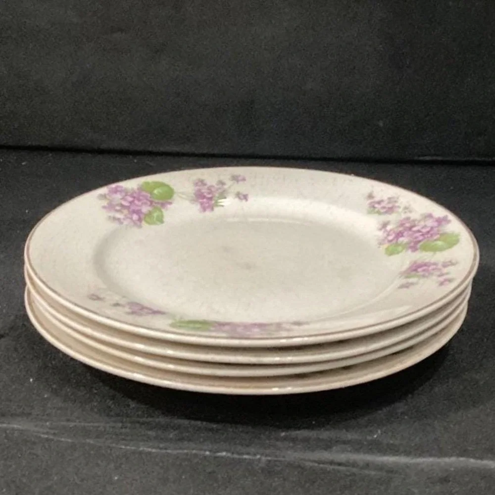 Canonsburg Violet Dessert Plates,‎ Set of 4, Purple Flowers, Vintage USA Pottery